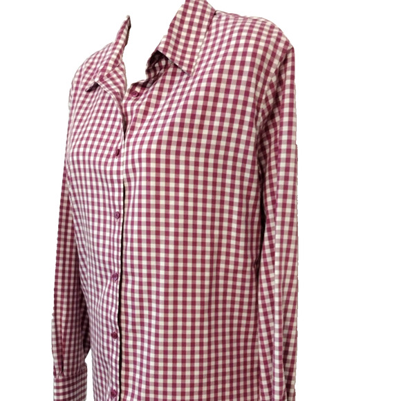 Jones New York Signature Shirt Berry Pink Cotton Non-Iron Gingham Plaid L - Picture 3 of 6